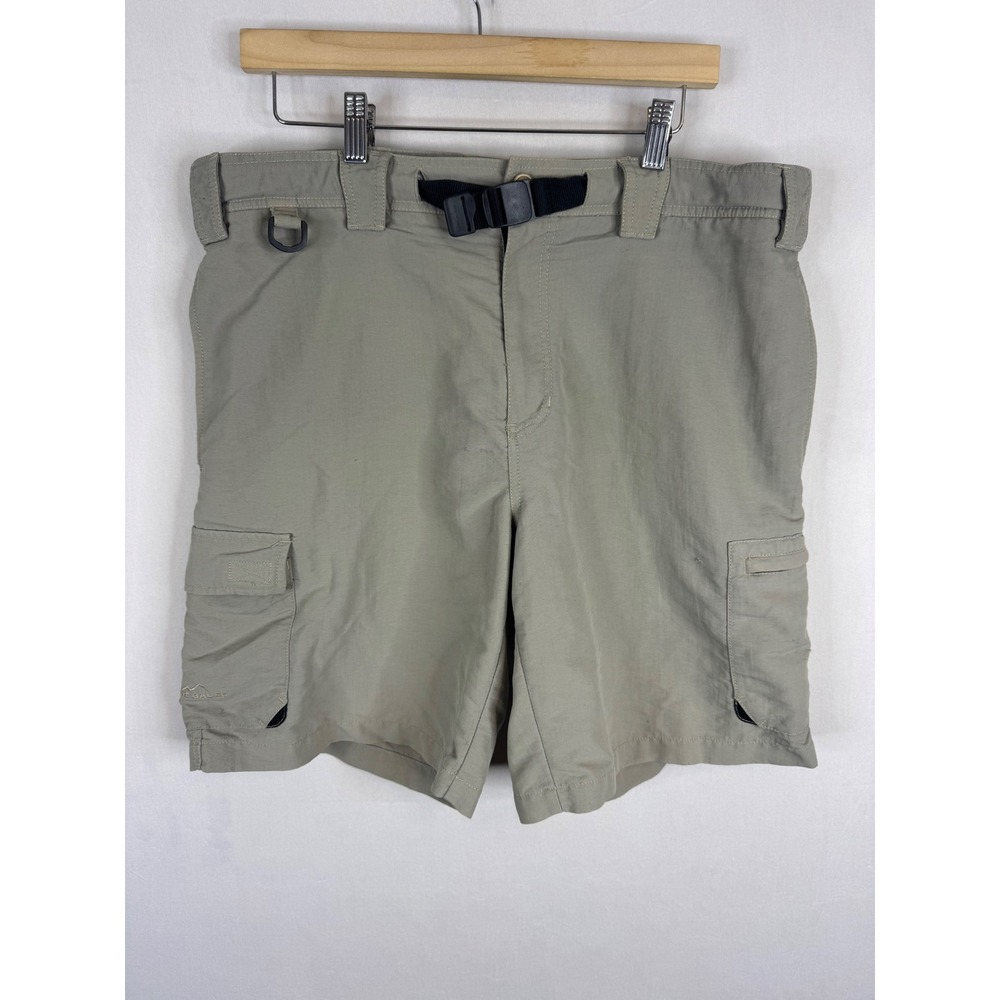 Eddie Bauer Sport Mens Khaki Nylon Cargo Hiking Shorts Size 36 Belted Tan